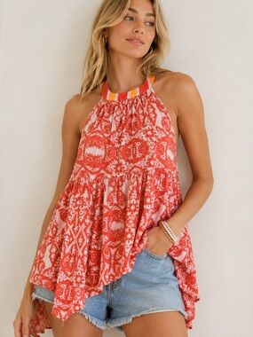 Free People Red-Orange Halter Swing Camisole